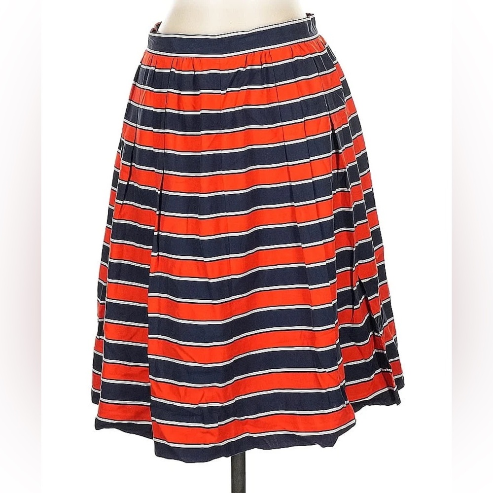 J. Crew Blue and Red Pleated Midi Skirt